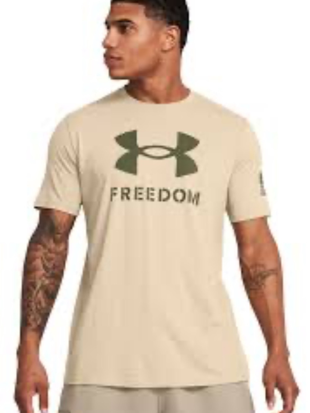 Under Armour Men’s Freedom Logo Tee - Tan with Olive Graphic Size Medium
